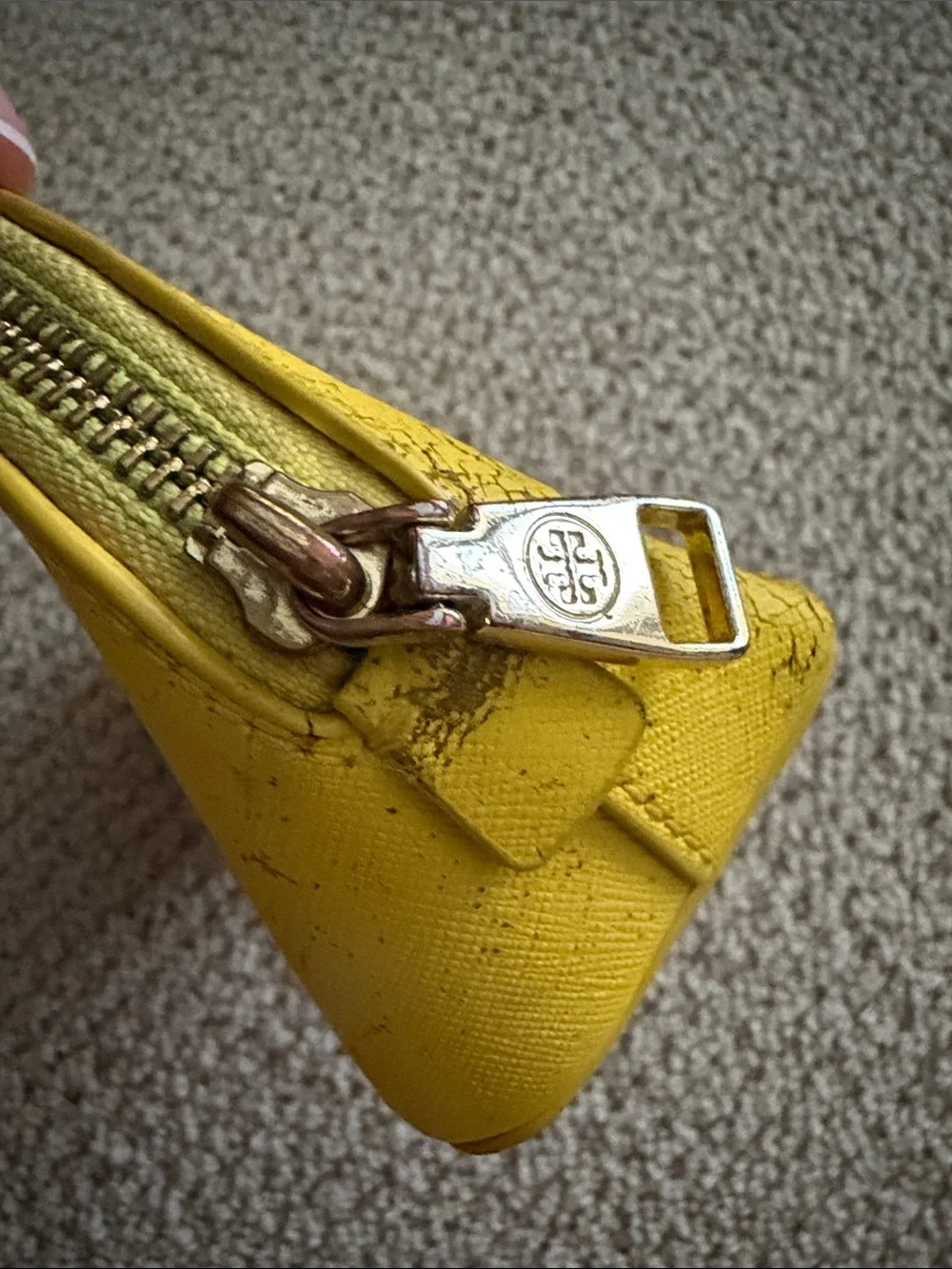 Tory Burch Yellow Leather Dome Cosmetic Case Small Pouch FLAWS